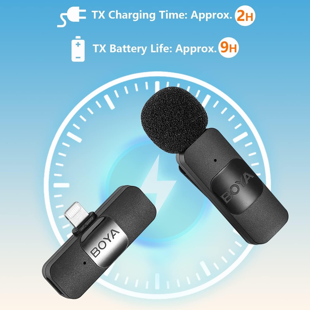 BOYA BY-V1 Professional 2.4GHz Wireless Lavalier Microphone System, 164ft Range, Lapel Microphone for iPhone , iPad - Cordless Omnidirectional Condenser Mic