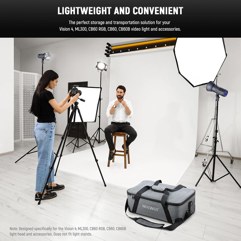 NEEWER Carrying Bag with Movable Foam Padded for Studio Light Durable Oxford Cloth Transit Bag Travel Case with Shoulder Strap & Handle, PB5 10102270