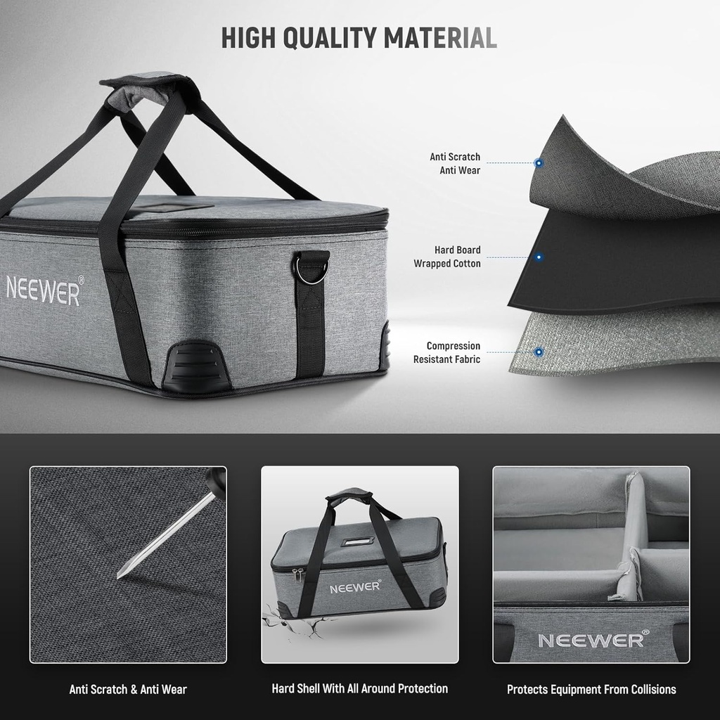 NEEWER Carrying Bag with Movable Foam Padded for Studio Light Durable Oxford Cloth Transit Bag Travel Case with Shoulder Strap & Handle, PB5 10102270