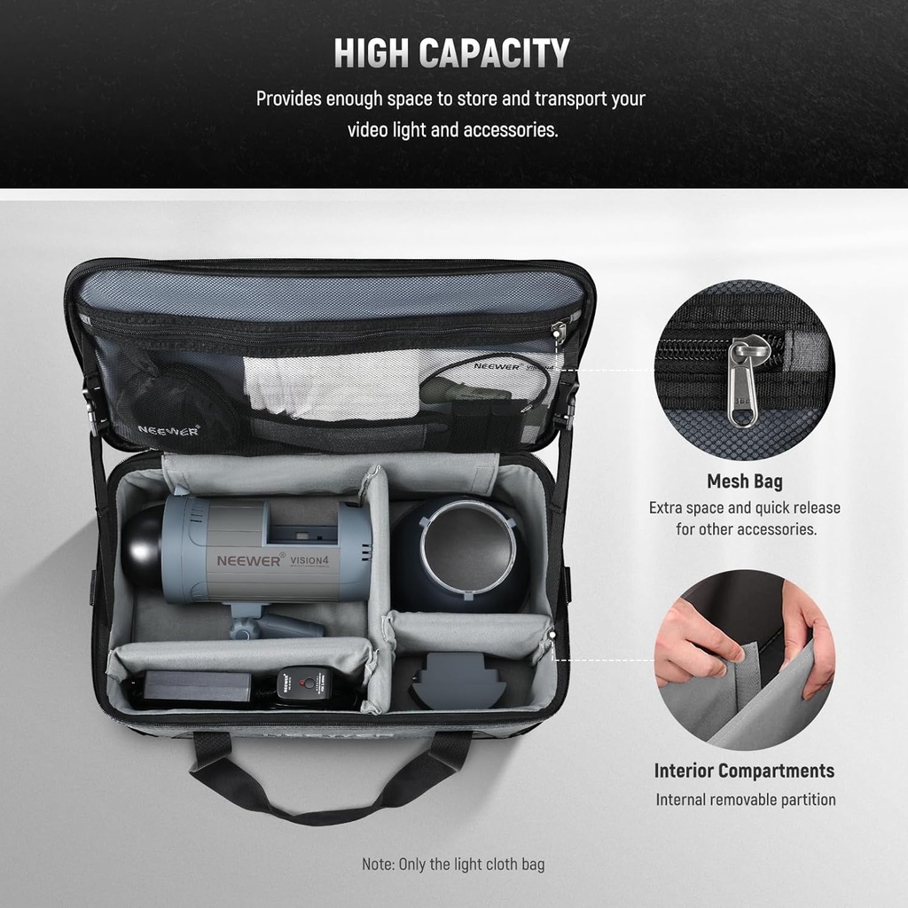 NEEWER Carrying Bag with Movable Foam Padded for Studio Light Durable Oxford Cloth Transit Bag Travel Case with Shoulder Strap & Handle, PB5 10102270
