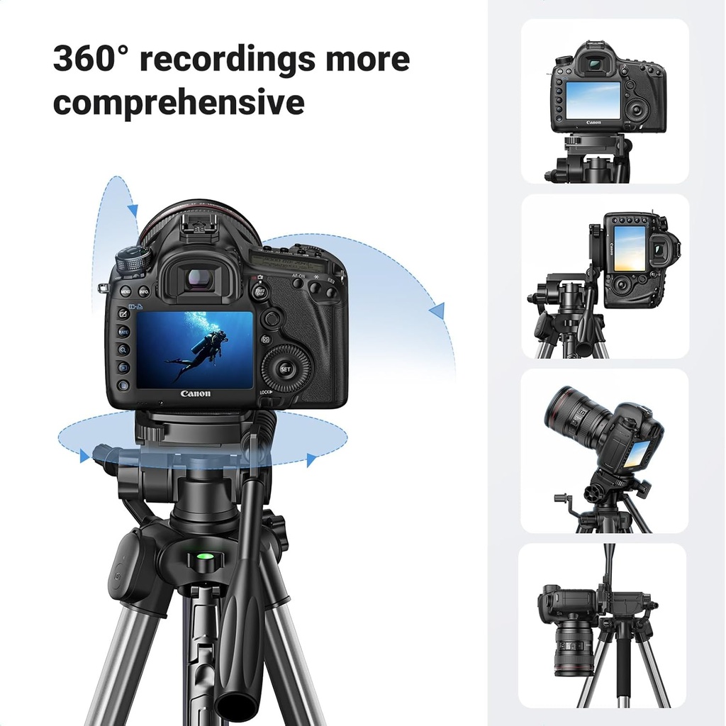 UGREEN 15187 - Camera Tripod with 53.5-175 cm Height, Lightweight and Portable Travel Tripod, Aluminium Tripod with Mobile Phone Holder and Travel Bag