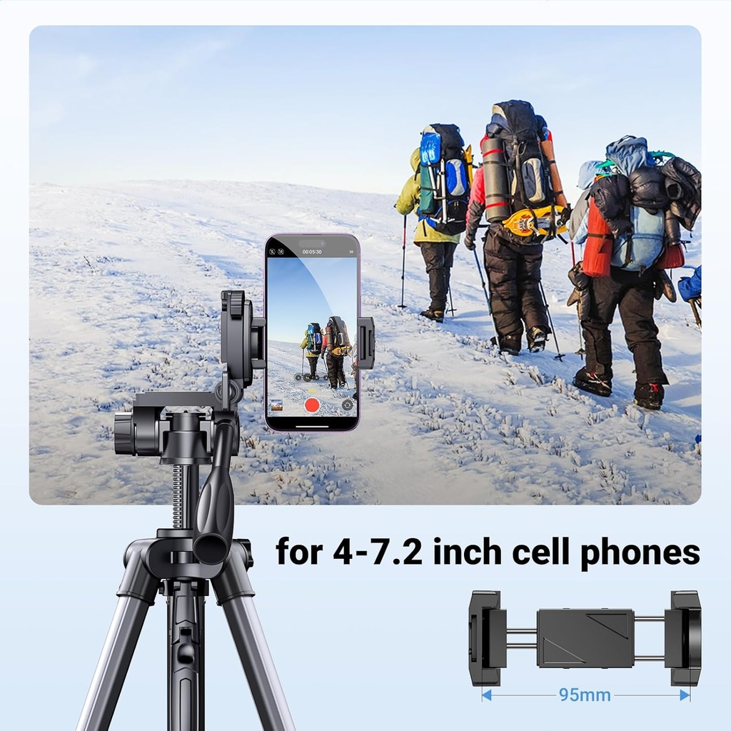 UGREEN 15187 - Camera Tripod with 53.5-175 cm Height, Lightweight and Portable Travel Tripod, Aluminium Tripod with Mobile Phone Holder and Travel Bag