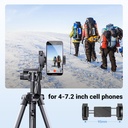 UGREEN 15187 - Camera Tripod with 53.5-175 cm Height, Lightweight and Portable Travel Tripod, Aluminium Tripod with Mobile Phone Holder and Travel Bag