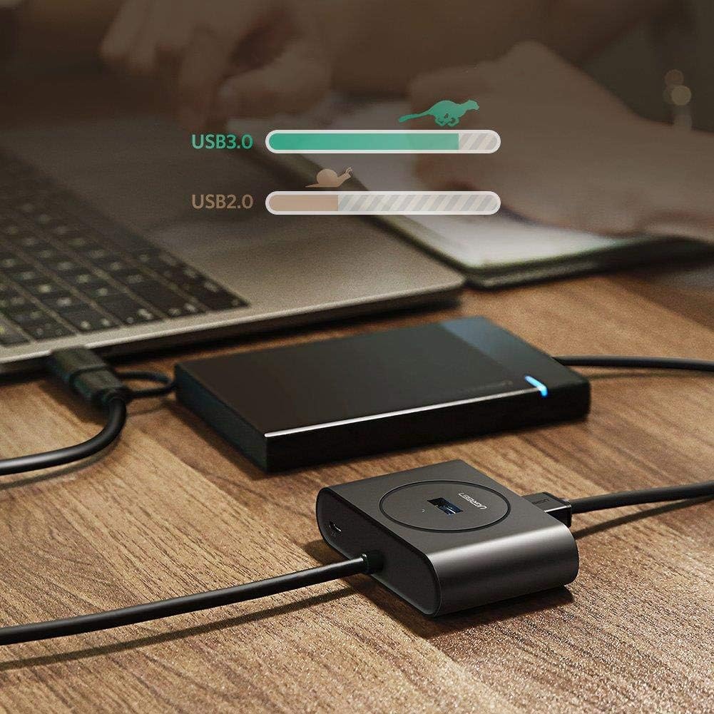 UGREEN 40850 - 2-in-1 4-Port USB 3.0 to USB-C and USB-A with 5Gbps Data Speed and OTG Function Compatible (1M) - Black