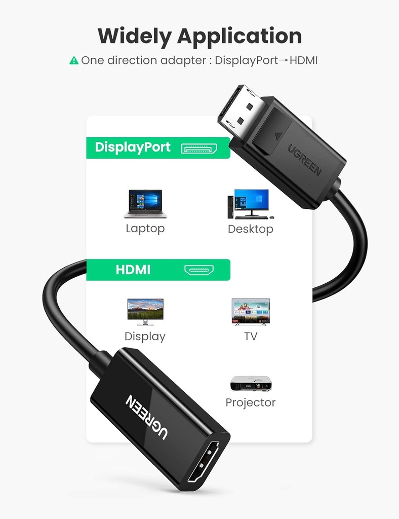 UGREEN 40362 - 4K@60Hz DP to HDMI Male to Female Converter