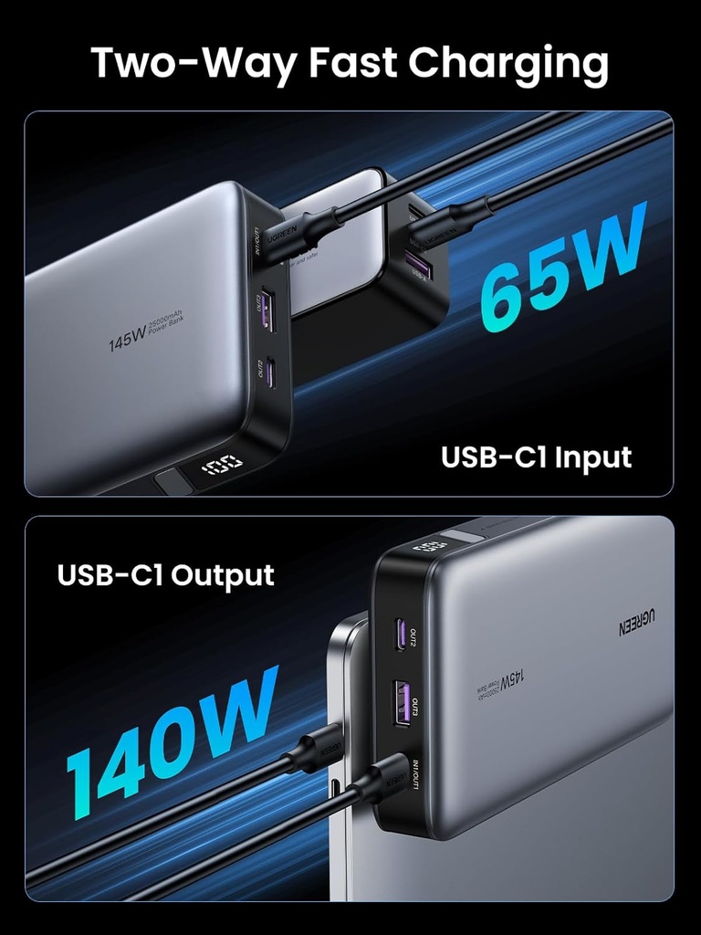 UGREEN 90597A - ower Bank 25,000mAh 145W Laptop Portable Charger, Nexode 3-Port USB C PD Battery Pack