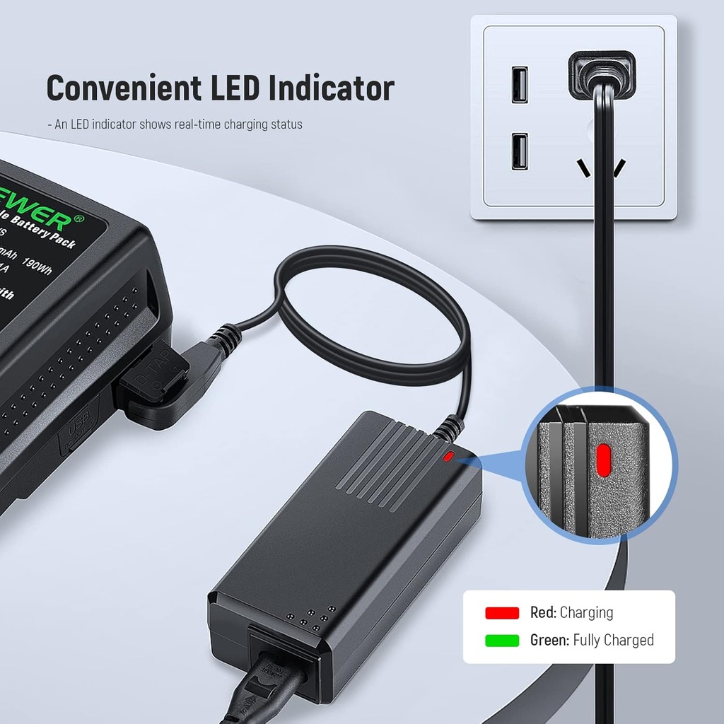 NEEWER D-Tap Battery Charger with 3.3ft/1m D-Tap Cable for V-Mounting/V-Lock/Gold Mounting Battery 10100810