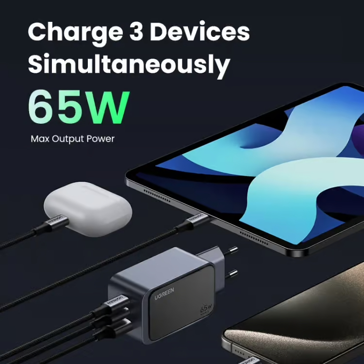 UGREEN Nexode 65W USB C GaN Charger-3 Ports Wall Charger