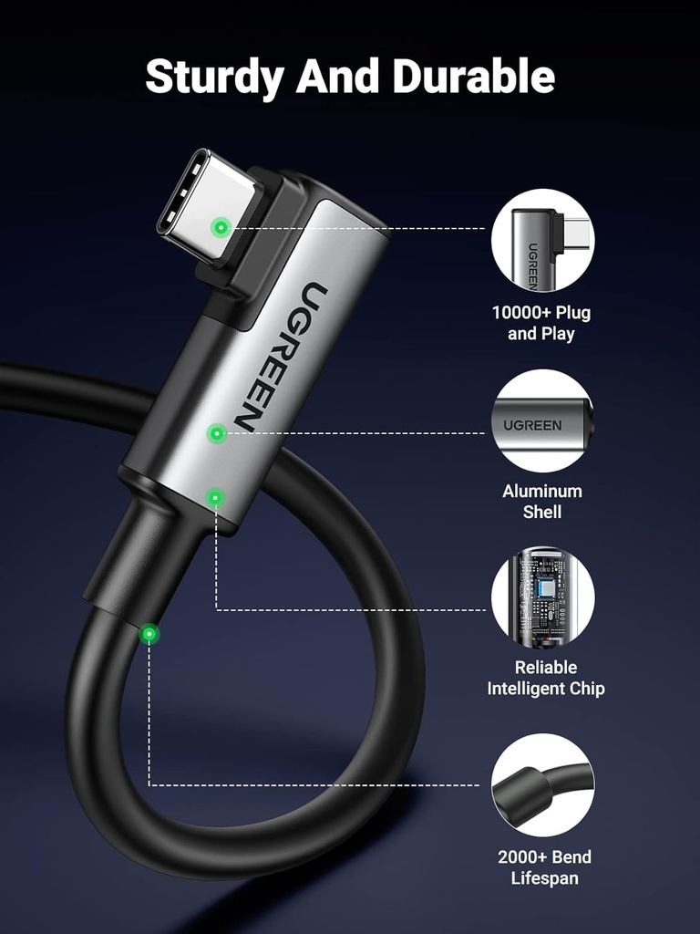 UGREEN 90629 - UGREEN Right Angle USB-C to USB-C Link Cable 5m (Black)