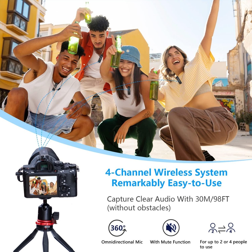 BOYA BY-W4 Ultracompact 4-Person Wireless Microphone System for Cameras and Smartphones (2.4 GHz)