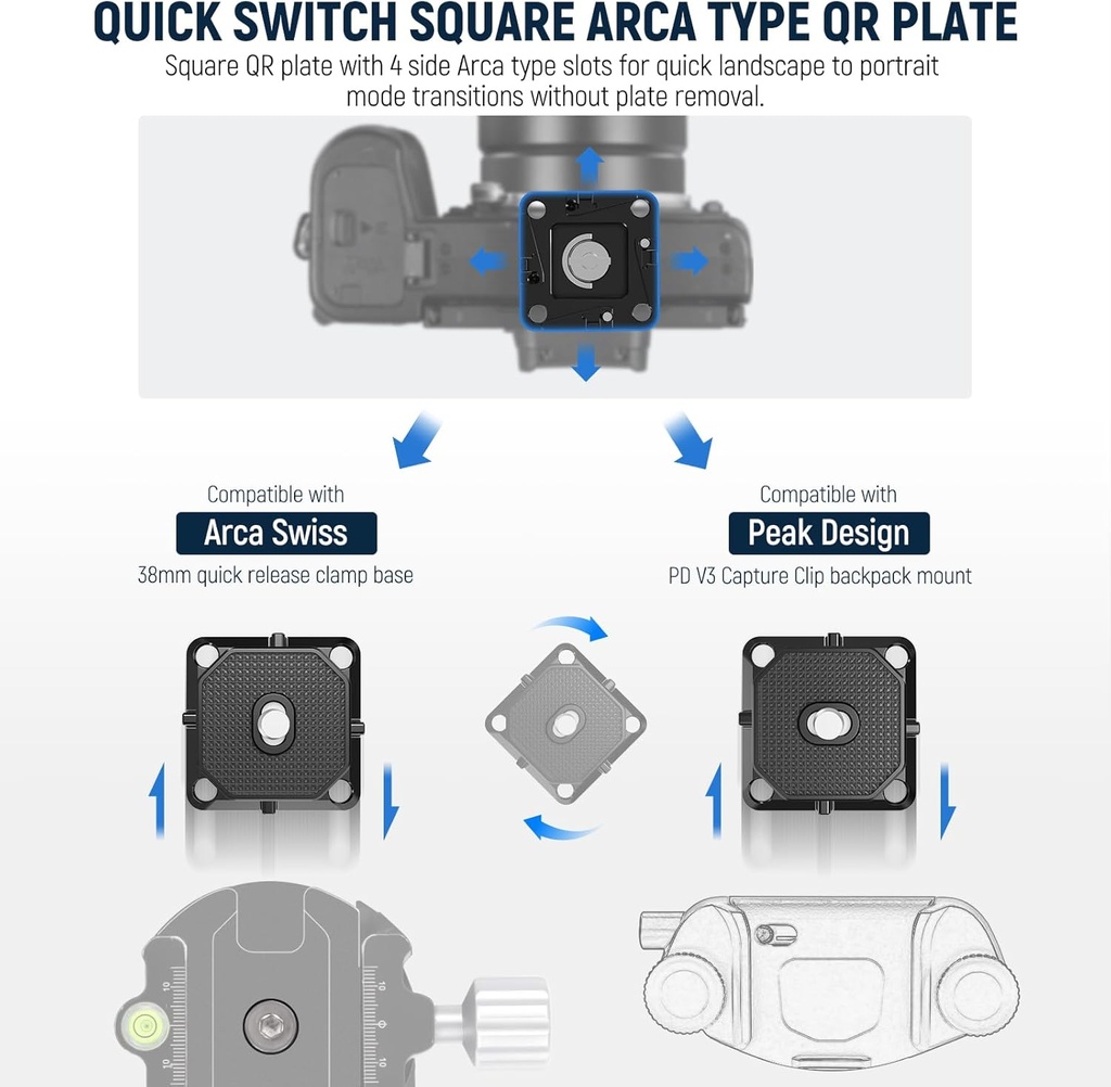 NEEWER Quick Release Plate 38mm Square Arca Type QR Camera Mount Plate 10104281
