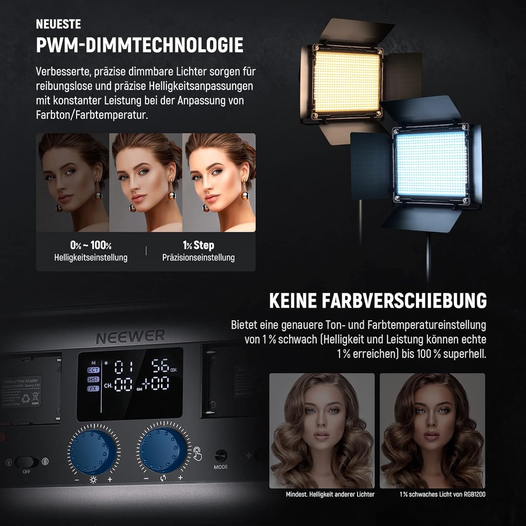 NEEWER RGB1200 LED Video Light RGB with App/2.4G Control, 2 x 60 W Video Light with Tripod and Bag 10104230