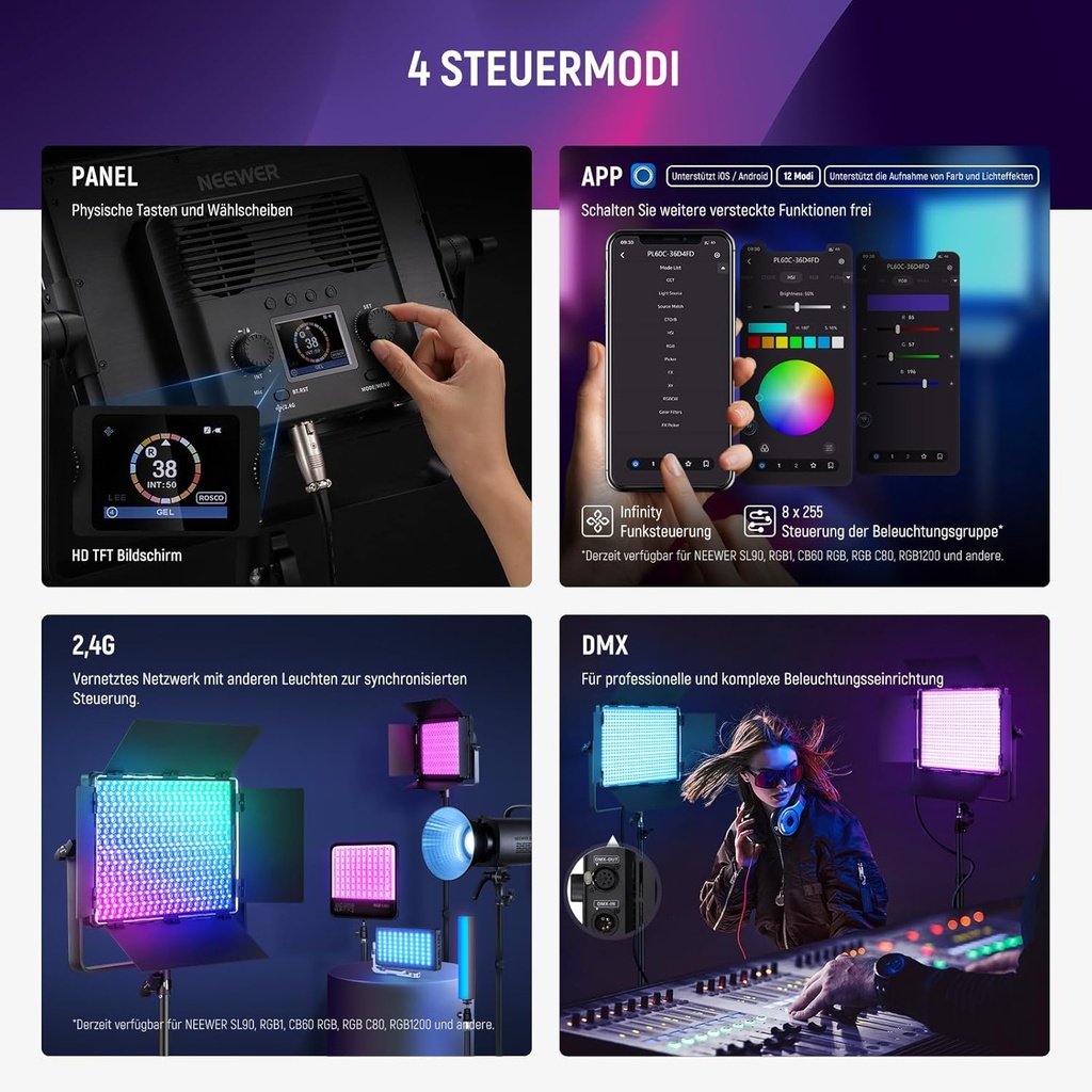 NEEWER Pack of 2 PL60C RGB Video Light LED Panel Continuous Light Set with 2 m Light Tripod/Bag 10103536