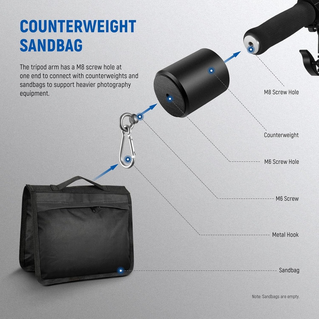 NEEWER Tripod Boom Arm 90 to 156cm with 1.5kg Counterweight and Sandbag 10101279