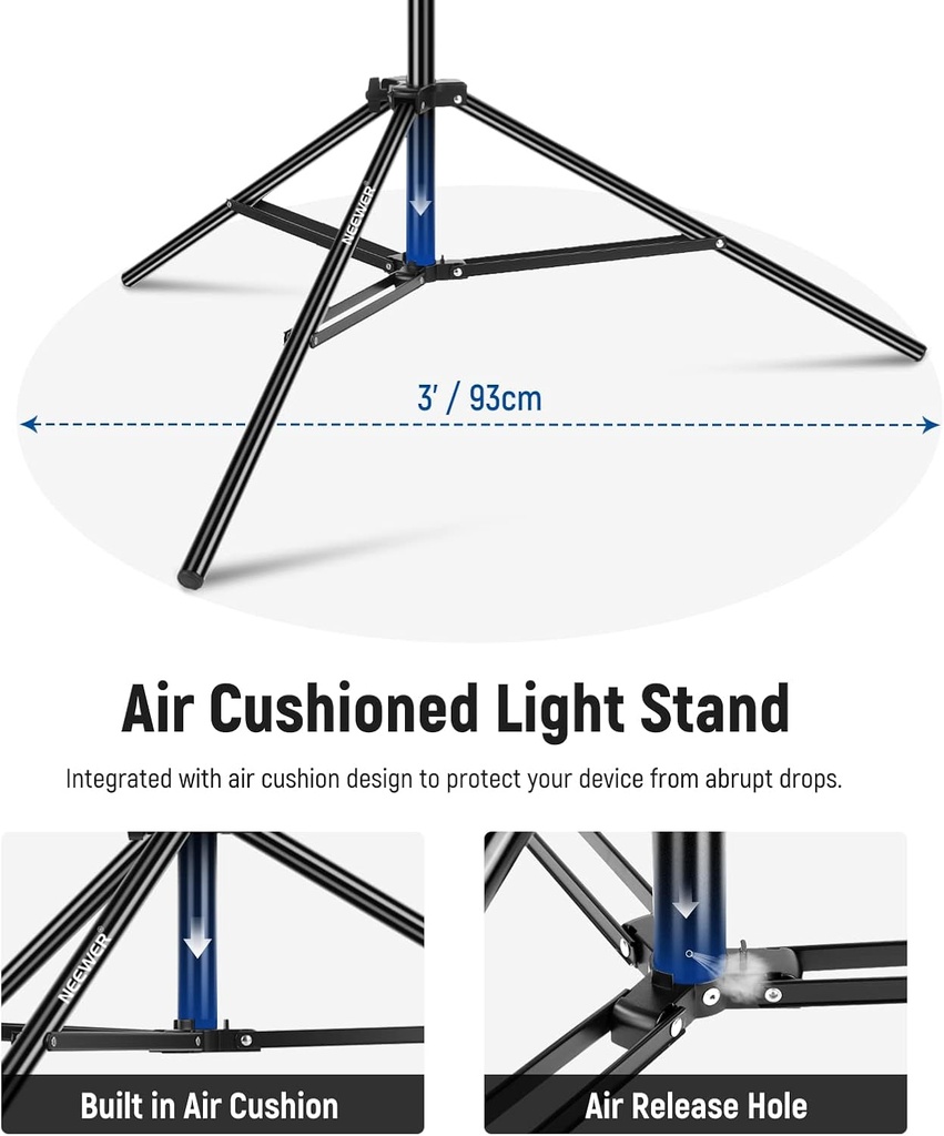 NEEWER Air Cushioned Aluminum Light Stand, 3m Adjustable Photography Stand with Boom Arm 90100462