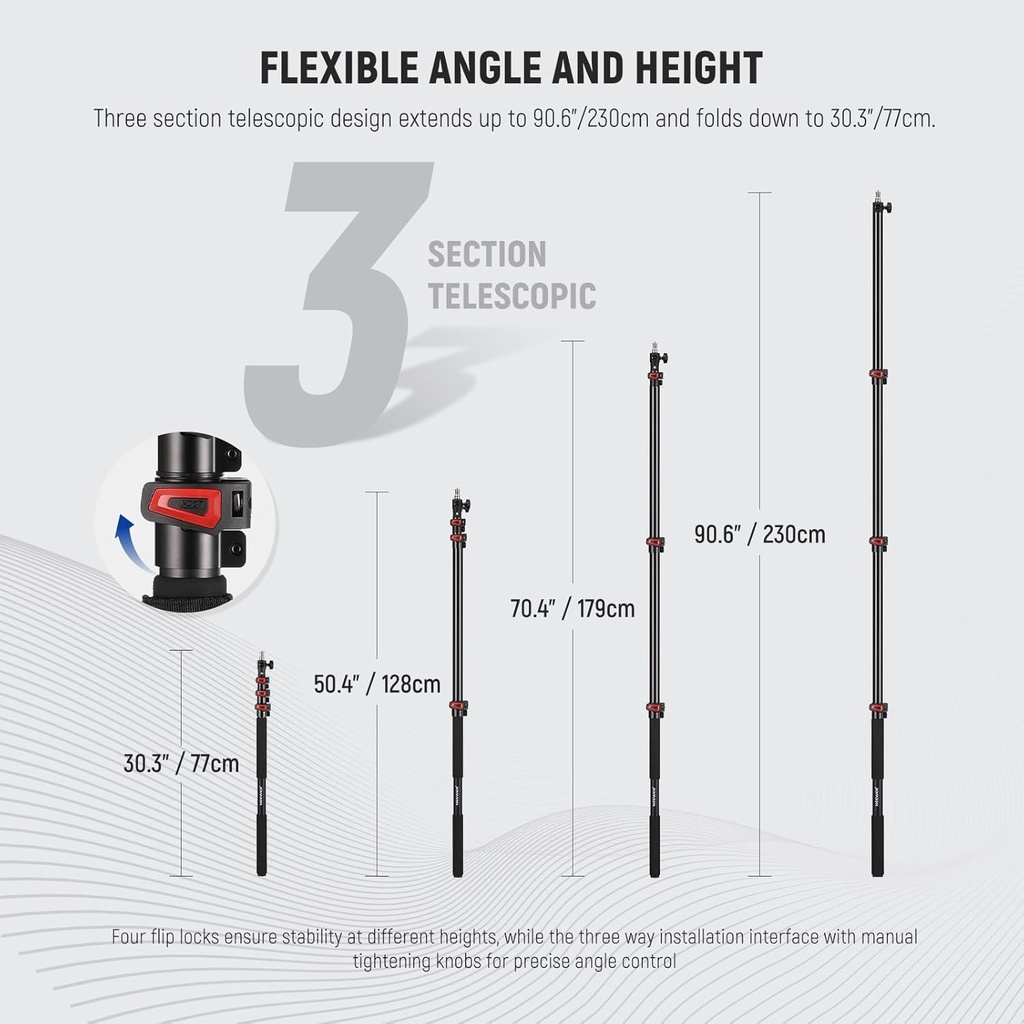 NEEWER 230cm Boom Pole Stand, Portable Telescopic Aluminum Handheld Light Stand 10102212