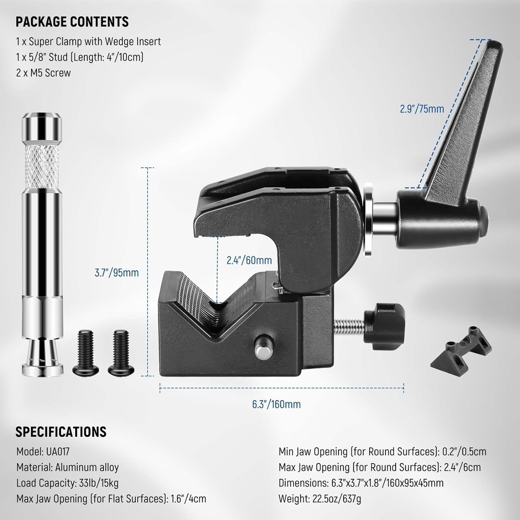 NEEWER Super Clamp with 5/8" Stud, Spring Lock 10102899