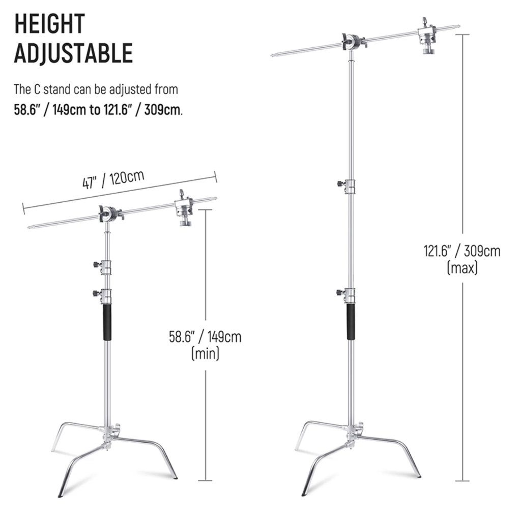NEEWER 10.13ft/309cm Stainless Steel C Stand with Boom Arm & Sliding Legs 10102490