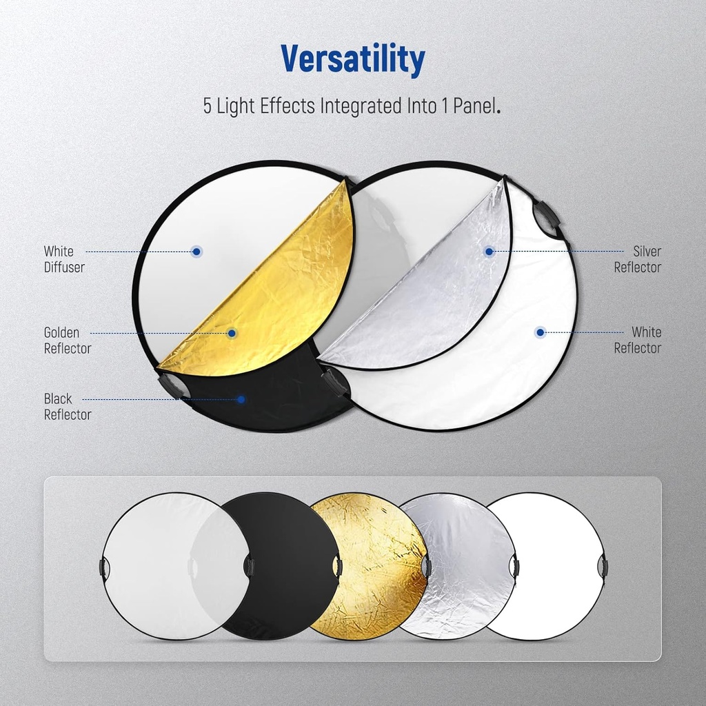 NEEWER 110cm Light Reflector with Handle Grip with 3/8" Thread, 5 in 1 10102088