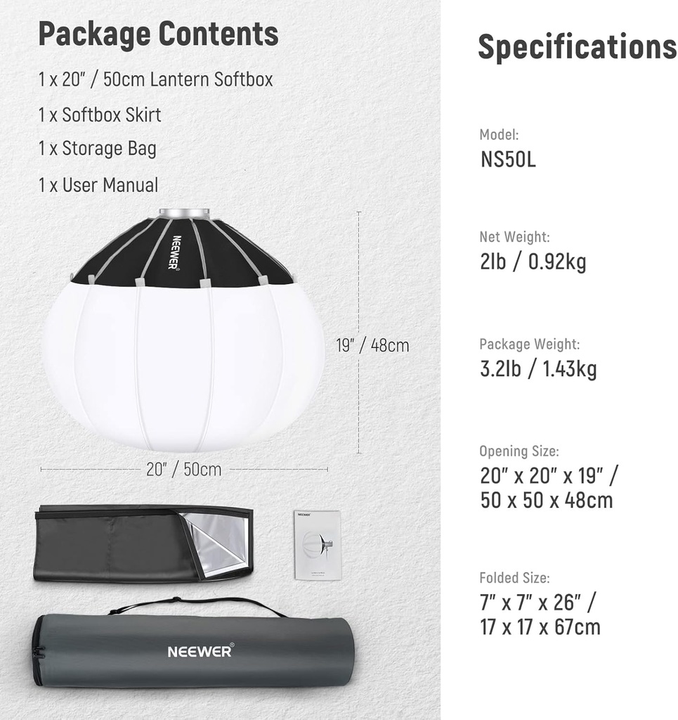 NEEWER 50CM QUICK RELEASE LANTERN SOFTBOX WITH FABRIC BARN DOORS 10101379