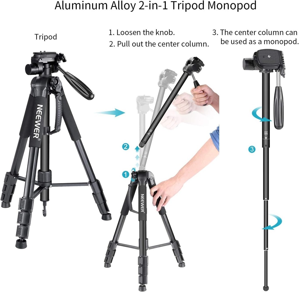 Neewer Portable Aluminum Alloy Camera 2-in-1 Tripod Monopod 10089015