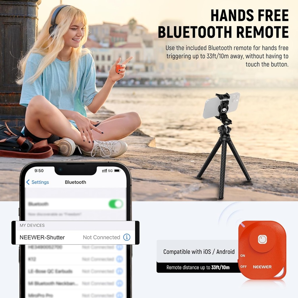 NEEWER Flexible Tripod with Remote, Mini Camera Phone Tripod Stand with Hidden Phone Holder & Action Camera Adapter 10103984