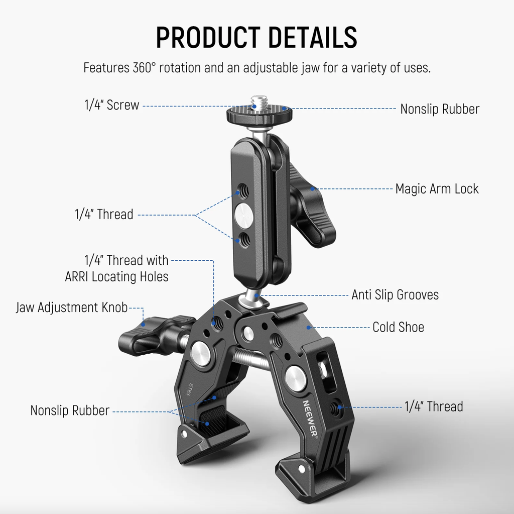 NEEWER ST83 Super Clamp with 3" Dual Ballhead Magic Arm 10104474