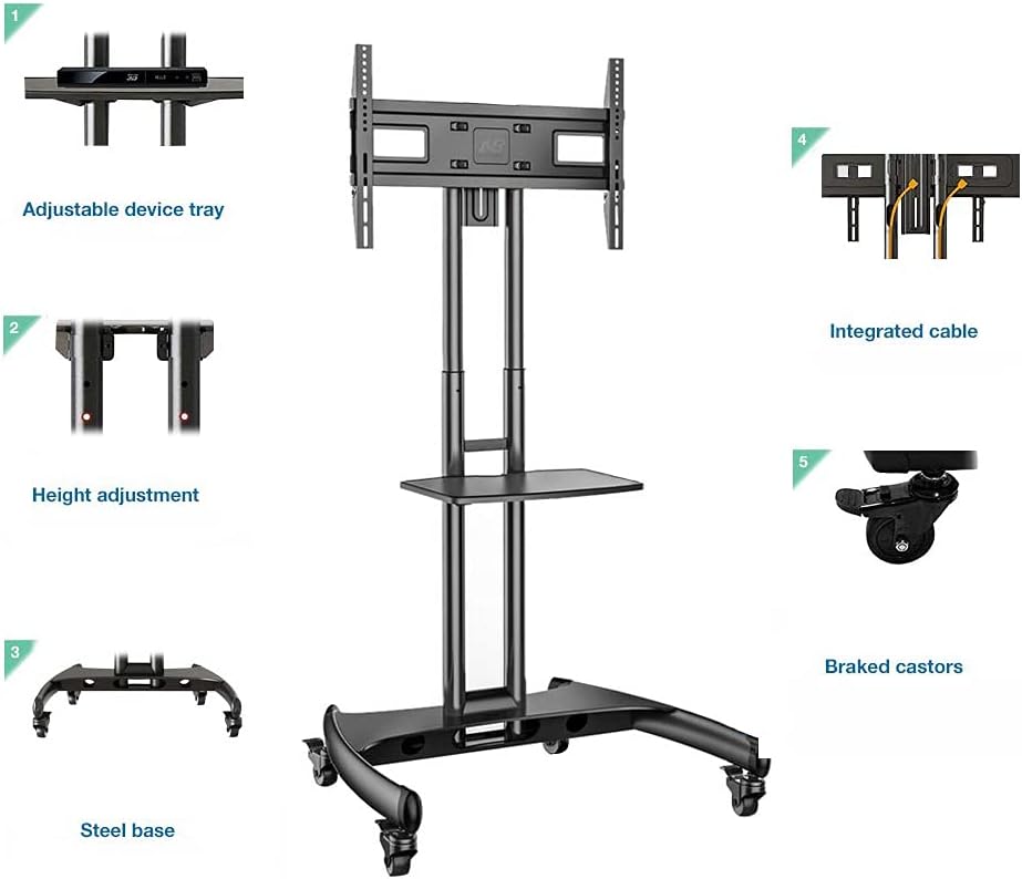 NB North Bayou Mobile TV Cart Rooling TV Stand with Wheels  AVA1500-60-1P (Black) for 32" to 75"