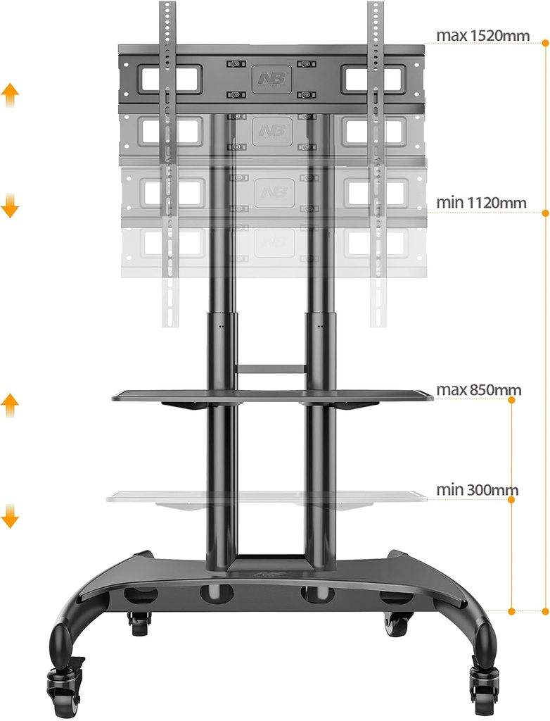 NB North Bayou Mobile TV Cart Rooling TV Stand with Wheels  AVA1500-60-1P (Black) for 32" to 75"