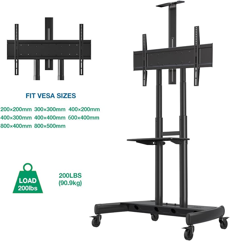NB North Bayou Mobile TV Cart Rooling TV Stand with Wheels AVA1800-70-1P (Black) for 55" to 86"