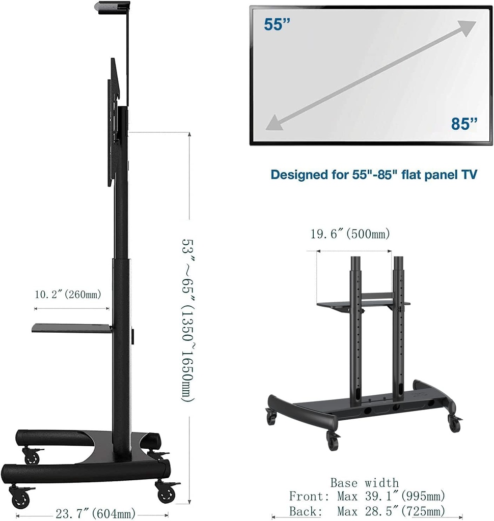 NB North Bayou Mobile TV Cart Rooling TV Stand with Wheels AVA1800-70-1P (Black) for 55" to 86"