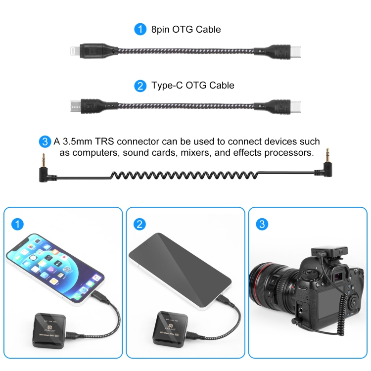 PULUZ  PU3153B 1 TX + 1 RX Wireless Lavalier Microphone (Black)