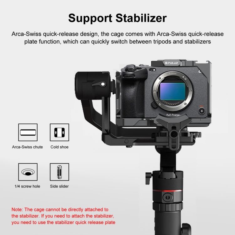 Puluz PU3111B FX30 / FX3 PULUZ Metal Camera Cage Stabilizer Rig with NOTA Slider(Black)