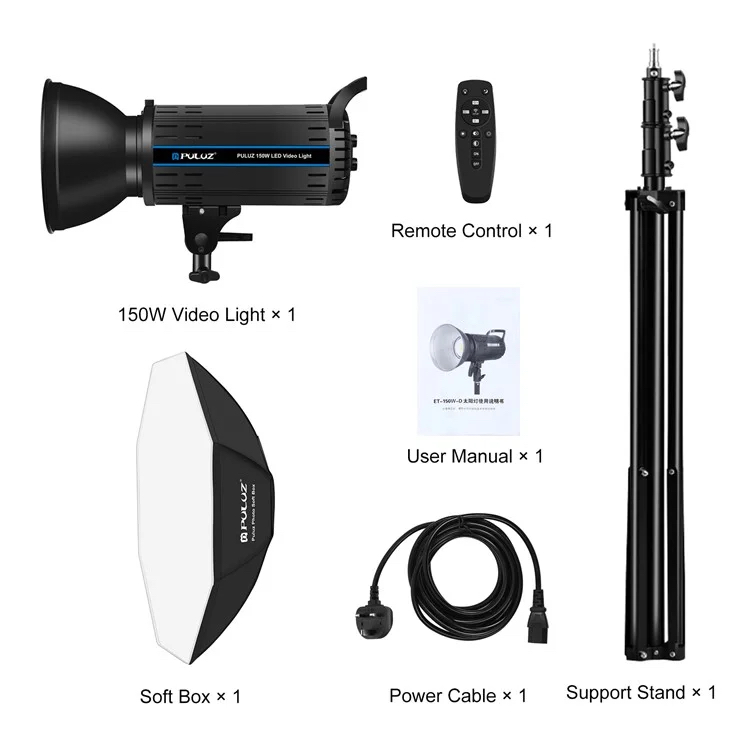 Puluz PKT3108 Photography Kit Set 3200K-5600K 150W Video Light with Softbox Remote Control Light Holder