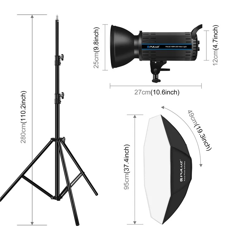 Puluz PKT3108 Photography Kit Set 3200K-5600K 150W Video Light with Softbox Remote Control Light Holder