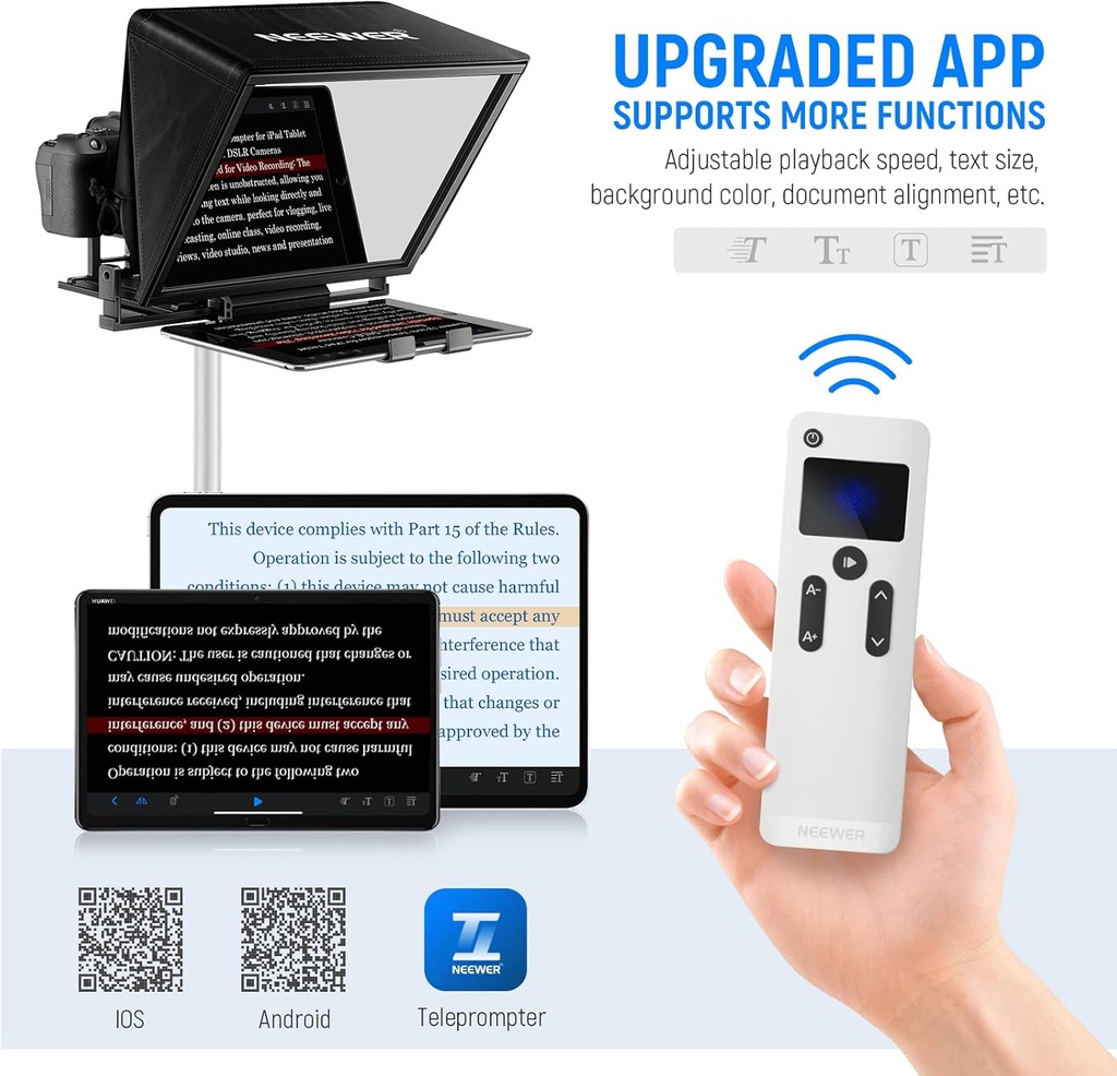 NEEWER Teleprompter X14 with RT-110 Remote & APP Control for iPad Android Tablet 10103182