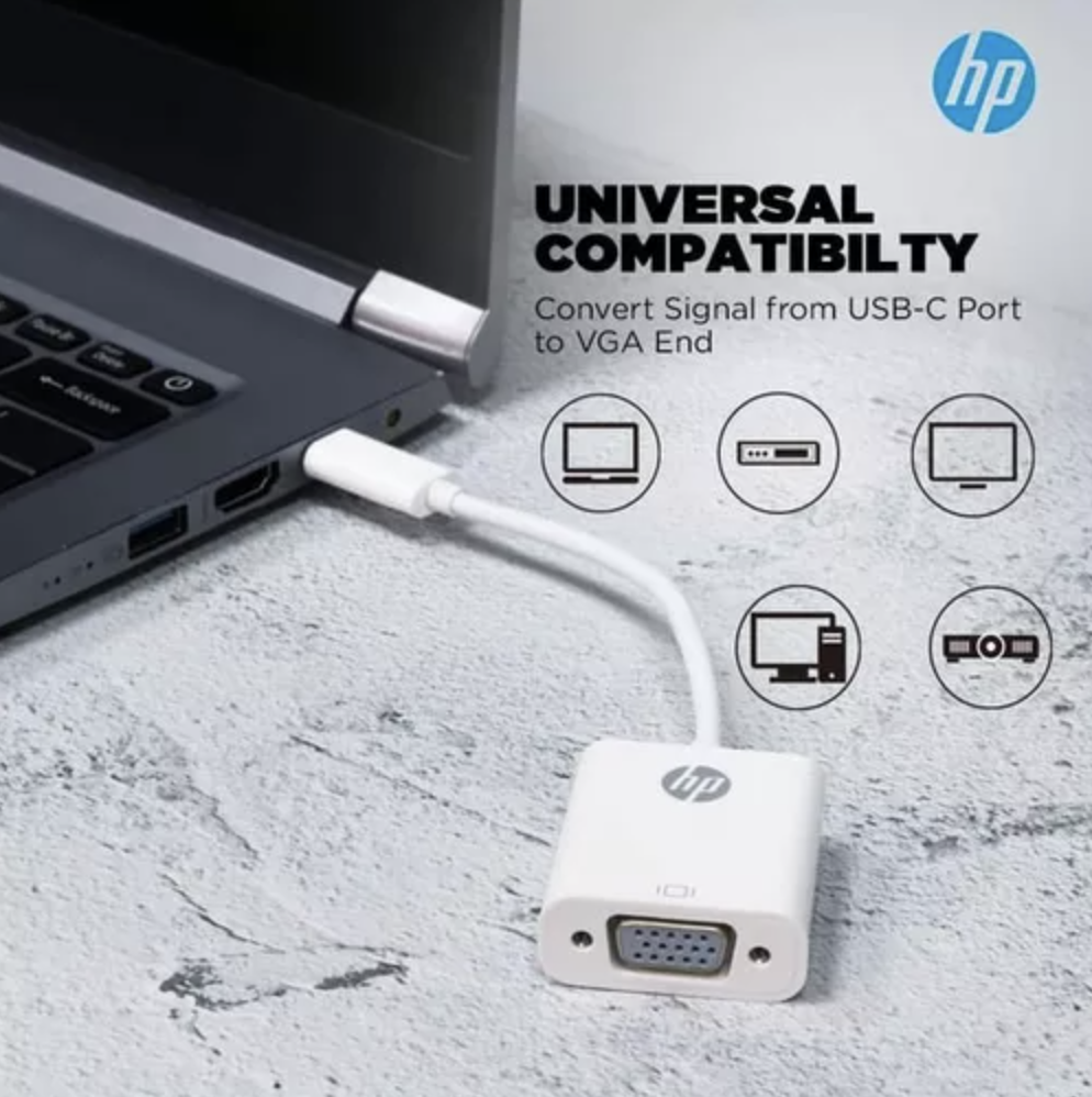 HP Type-C to VGA Adapter, White 55704