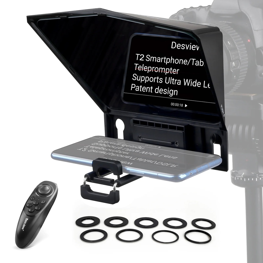 Desview T2 Teleprompter for Smartphone Tablet DSLR Camera Phone Video Recording for Tablet Smartphone iPad up to 8 inch,70/30 Beam Splitter Glass