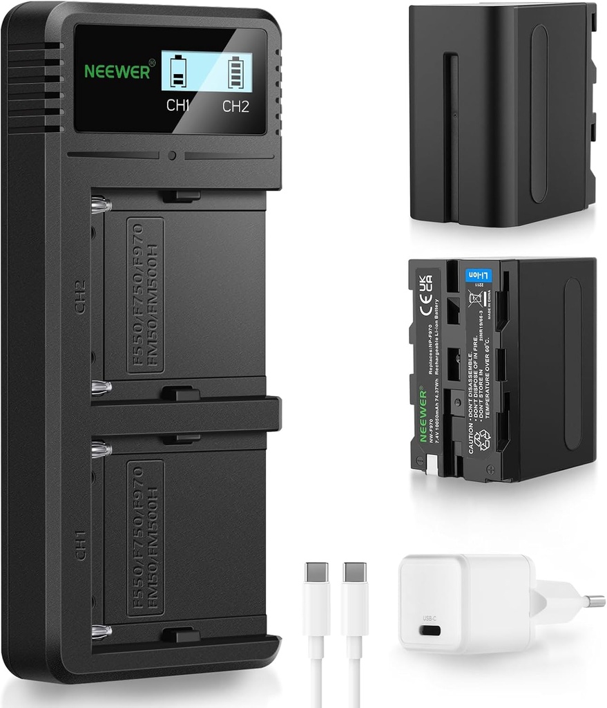 NEEWER 10050 mAh NP-F970 Battery with 20 W PD Quick Charger Set, 2 Pack 10102661