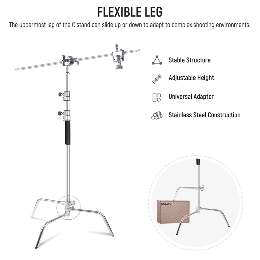 NEEWER 10.13ft/309cm Stainless Steel C Stand with Boom Arm & Sliding Legs 10102490