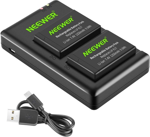 NEEWER 2-Pack LP-E17 Replacement Battery and Dual USB Charger for Canon