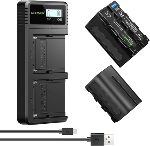 Neewer Fast Charger Dual USB with NP-F750 2-Pack 5600mAh Li-ion Replacement Batteries 10099856