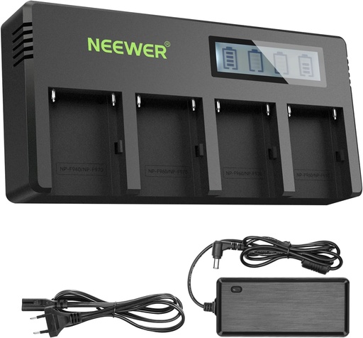 NEEWER 4 Channel NP-F Battery Charger with LCD Display Compatible with Sony NP-F550 F570 F750 F770 F930 F950 F960 F970 FM50 FM500H QM71 QM91 QM71D QM91D Camcorder Li-ion Batteries 10101221