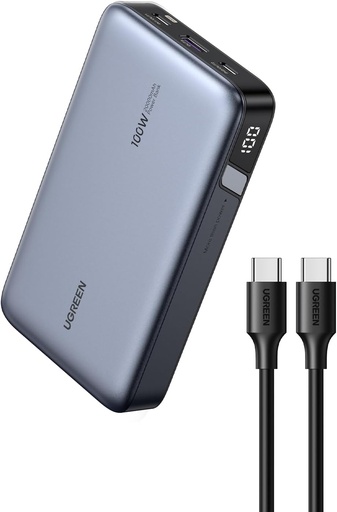 UGREEN 25188 - 20000mAh 100W Power Bank, Nexode Portable Charger USB C 3-Port PD Fast Charging Battery Pack Digital Display