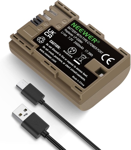 بطارية كاميرا قابلة لإعادة الشحن من NEEWER مع كابل شحن USB من النوع Type-C، متوافقة مع طراز LP-E6NH.