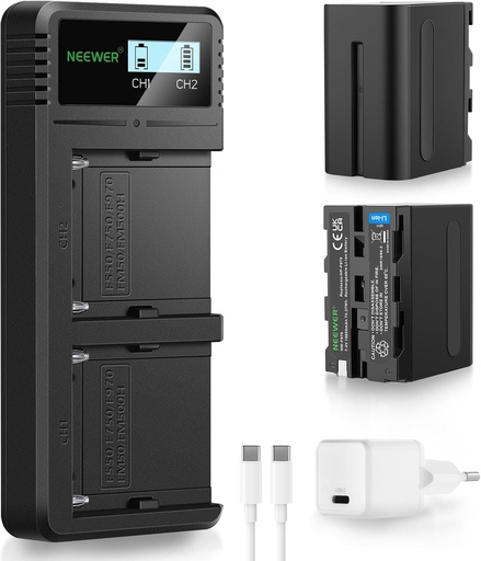NEEWER 10050 mAh NP-F970 Battery with 20 W PD Quick Charger Set, 2 Pack 10102661