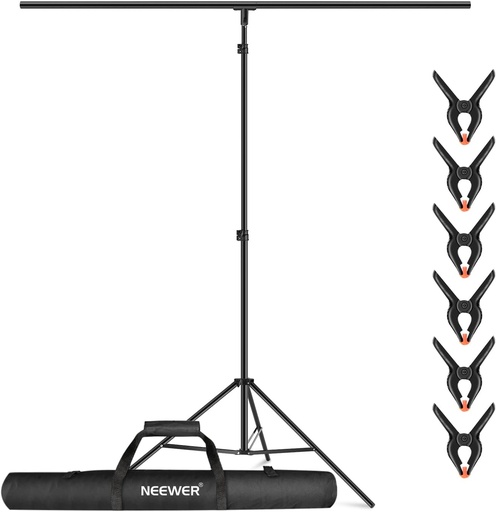 NEEWER T Shaped Background Support Stand Set, 2.6 m High, Adjustable Tripod Stand and 1.5 m Wide Cross Bars 10100024