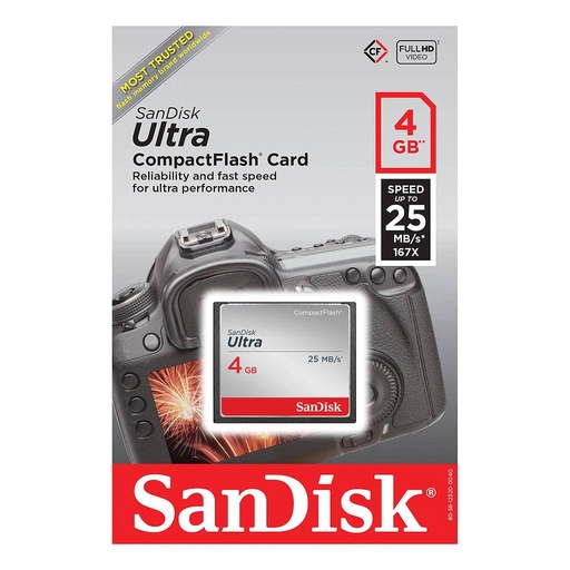 بطاقة ذاكرة SanDisk Ultra CF ‎4‎ جيجابايت ‎25MB/s‎ ‎167x‎