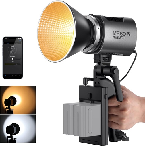 NEEWER MS60B LED Video Light Studio Light with 2.4G/App Control 65W All-Metal Mini Compact COB Bi-Colour Studio Continuous Light Headlight 2700K-6500K, 40000lux@1m, CRI 97+/TLCI 98+, 12 Effects, PWM 10103438